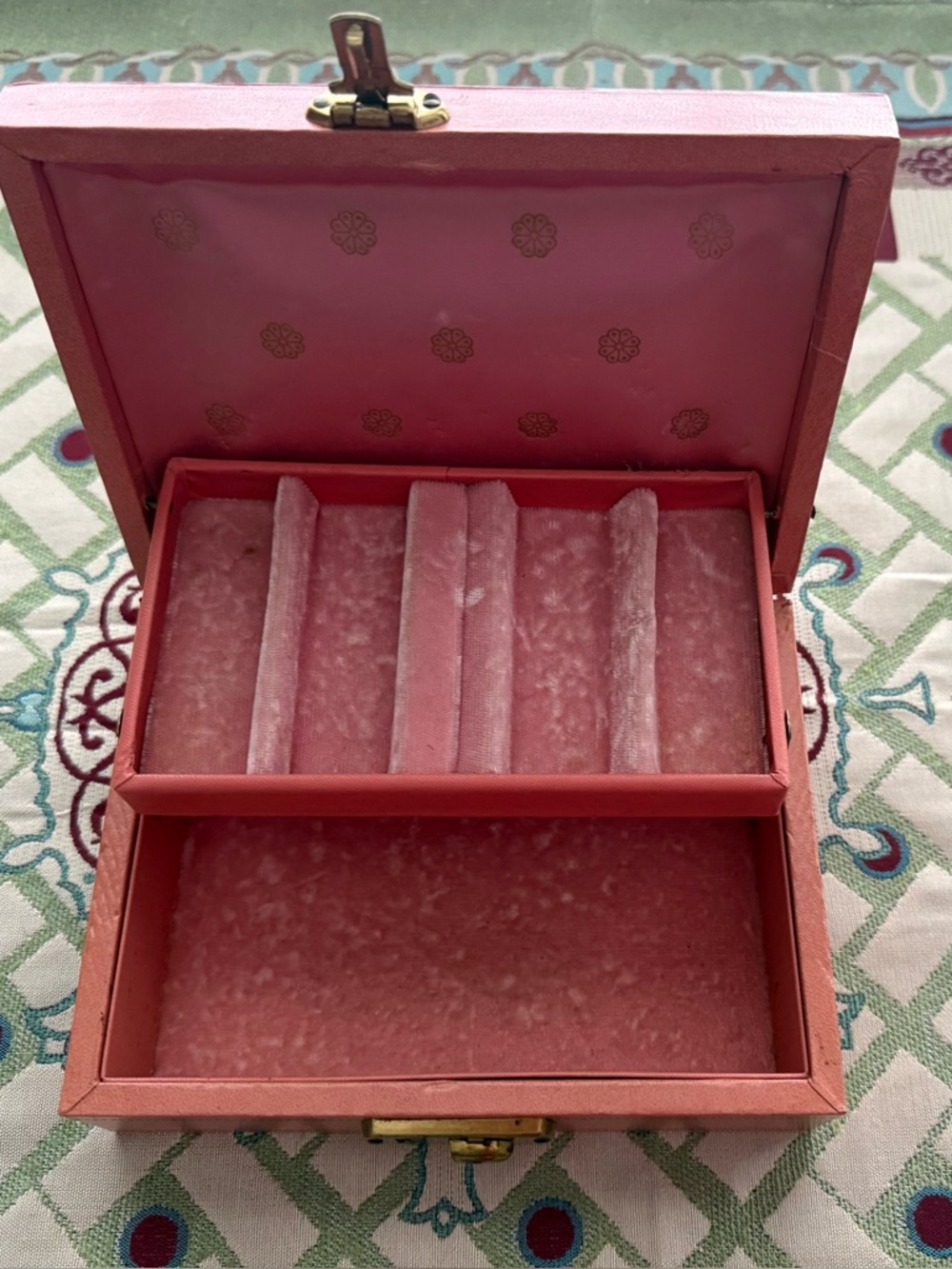Vintage Mele Pink Velvet Jewelry Box